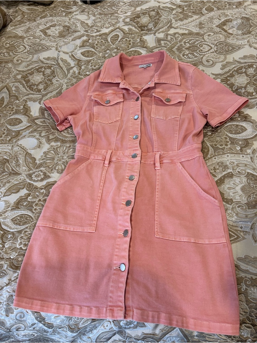 Fashion Nova Pink Denim Nella Shirt Dress Collared Button Front Belted PocketsM